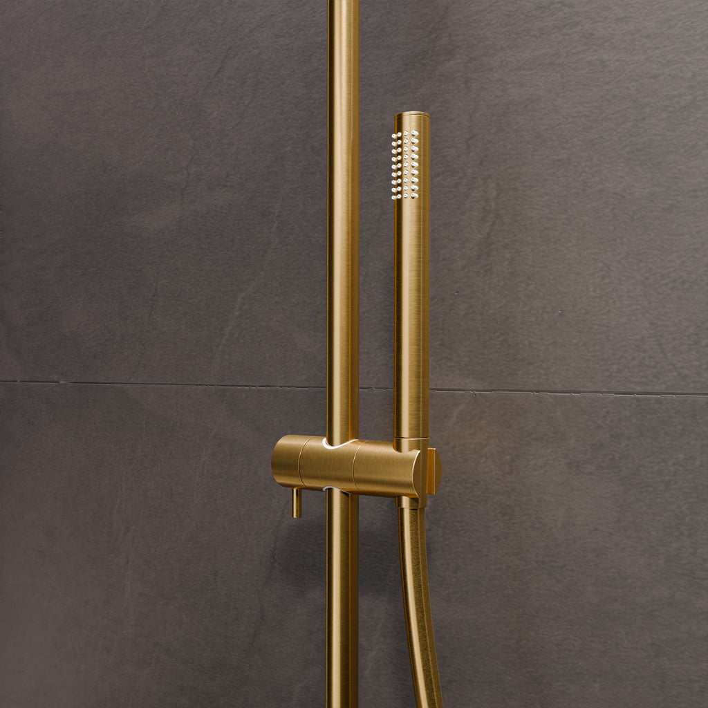 Steinberg shower set Matt gold, with thermostat, Rain Shower Round and rod hand shower