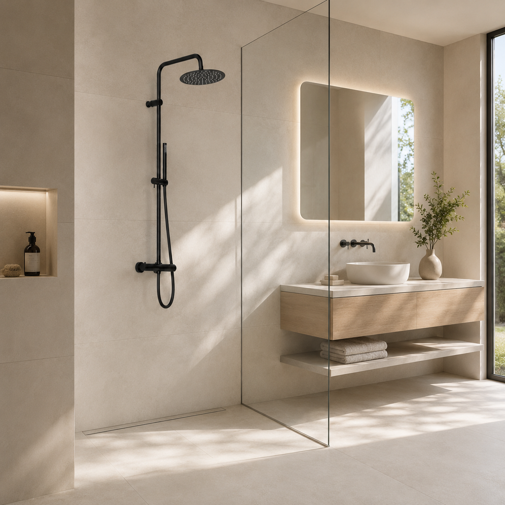 Steinberg Brauseset Serie 101 mit Thermostat, Regenbrause rund und Stabhandbrause