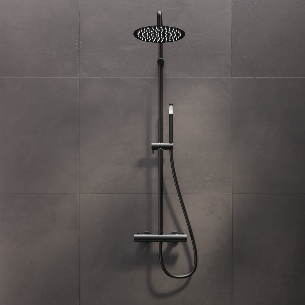 Steinberg shower set Matt gold, with thermostat, Rain Shower Round and rod hand shower