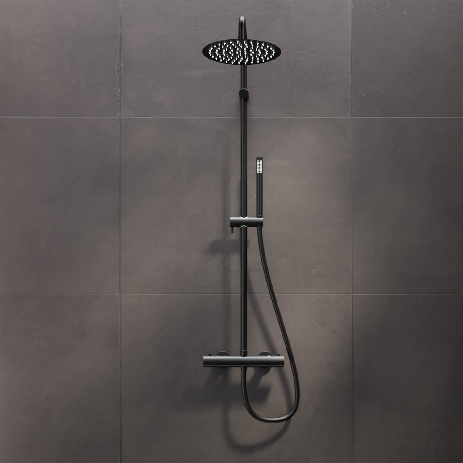 Steinberg shower set Matt gold, with thermostat, Rain Shower Round and rod hand shower