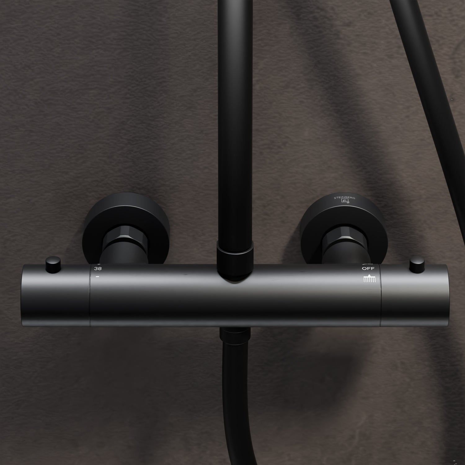 Steinberg shower set Matt gold, with thermostat, Rain Shower Round and rod hand shower