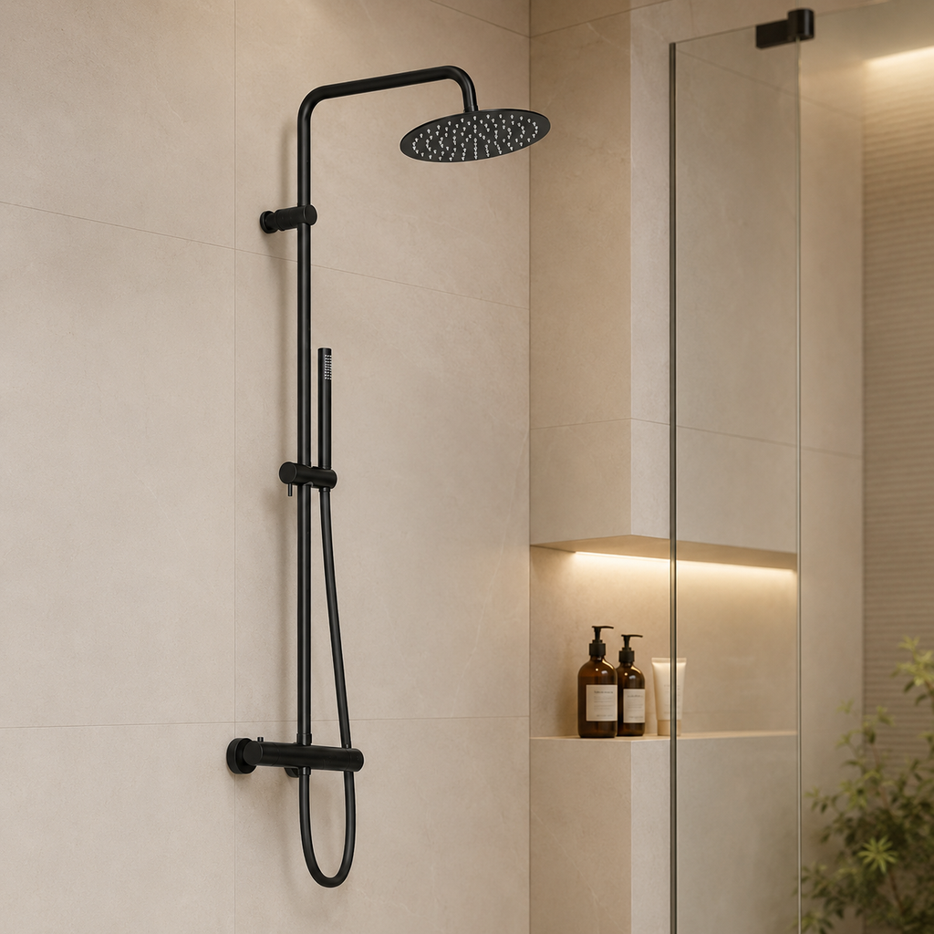 Steinberg Brauseset Serie 101 mit Thermostat, Regenbrause rund und Stabhandbrause
