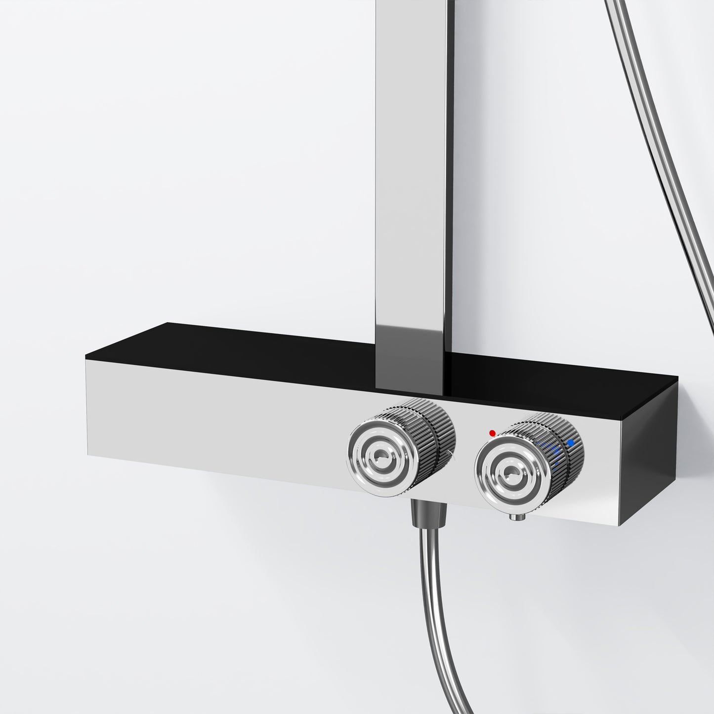 Steinberg Duschsystem mit Glasablage, Thermostat mit Drehknöpfen, Regenbrause und Stabhandbrause