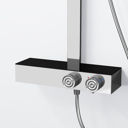 Steinberg Duschsystem mit Glasablage, Thermostat mit Drehknöpfen, Regenbrause und Stabhandbrause