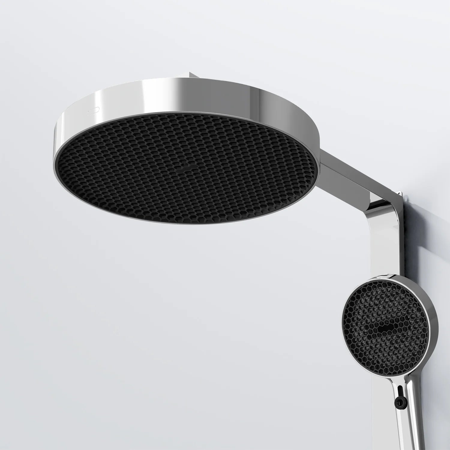 Steinberg Duschsystem mit Glasablage für 3 Verbraucher - Thermostat mit Drehknöpfen, Regenbrause, Handbrause & integriertem Schwall