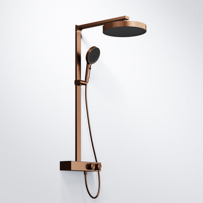 Steinberg Duschsystem mit Glasablage, Thermostat mit Drehknöpfen, Regenbrause und Stabhandbrause