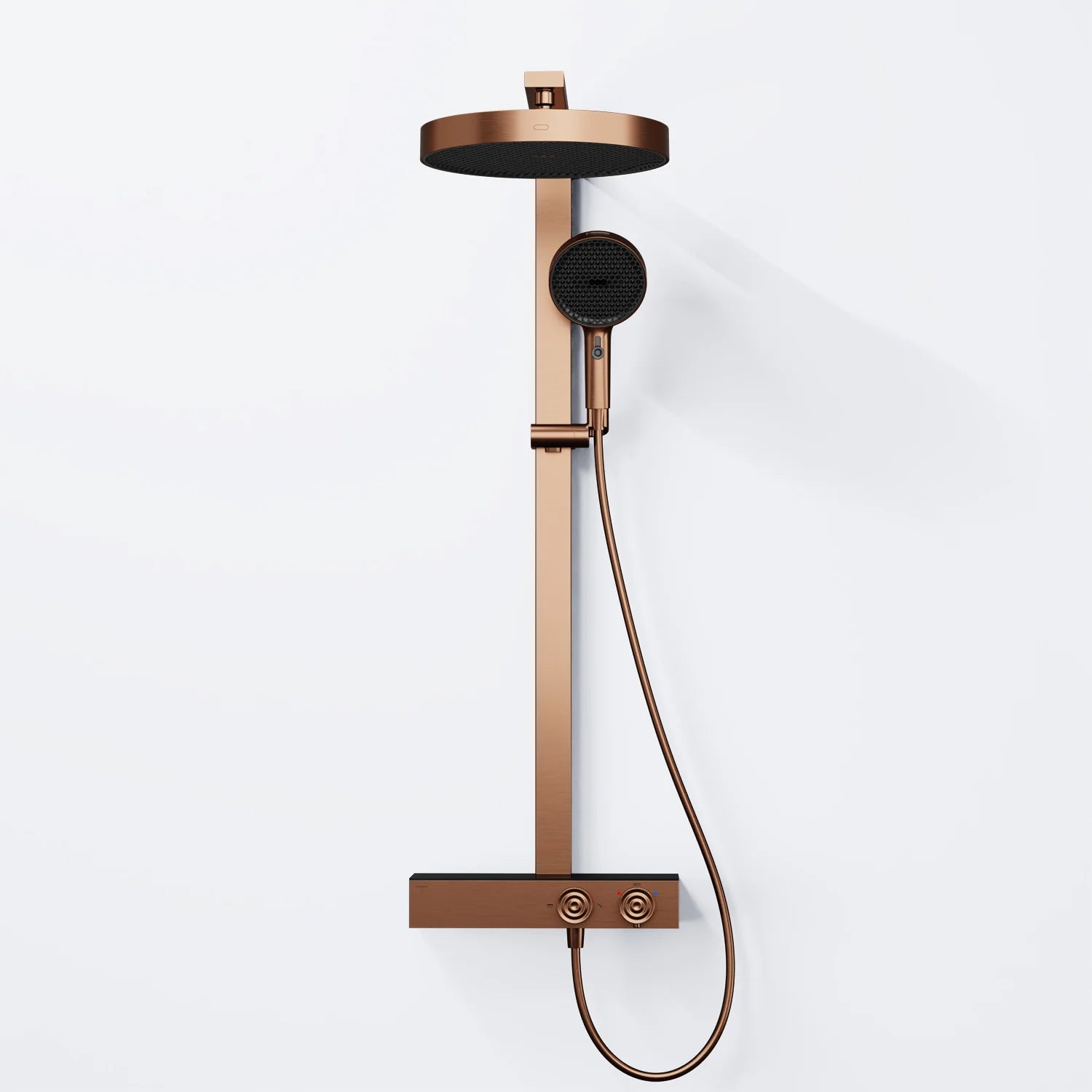 Steinberg Duschsystem mit Glasablage für 3 Verbraucher - Thermostat mit Drehknöpfen, Regenbrause, Handbrause & integriertem Schwall