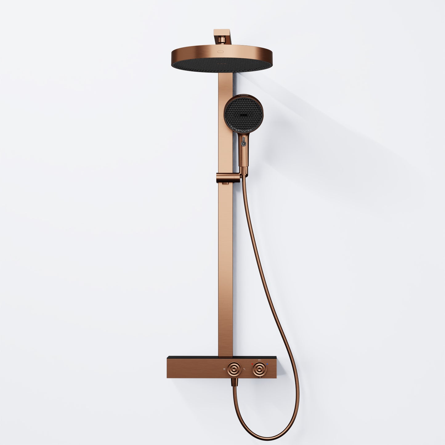 Steinberg Duschsystem mit Glasablage, Thermostat mit Drehknöpfen, Regenbrause und Stabhandbrause