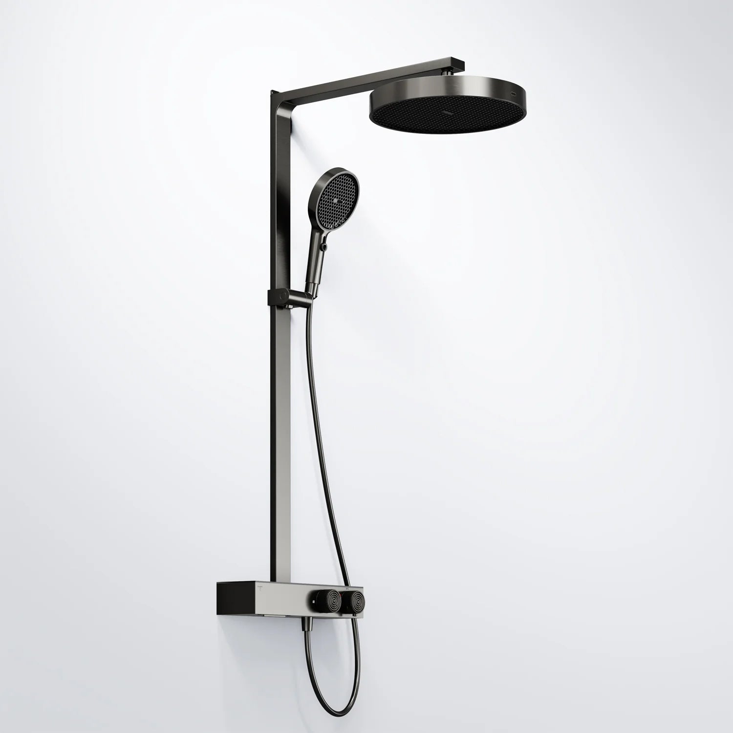 Steinberg Duschsystem mit Glasablage für 3 Verbraucher - Thermostat mit Drehknöpfen, Regenbrause, Handbrause & integriertem Schwall