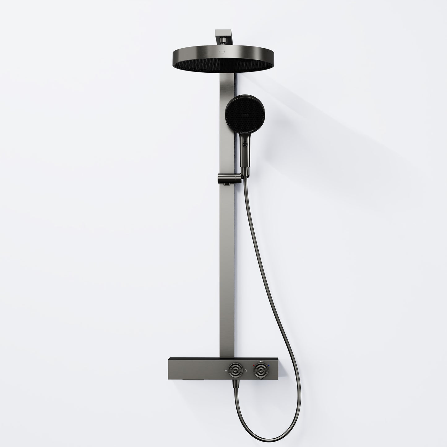 Steinberg Duschsystem mit Glasablage, Thermostat mit Drehknöpfen, Regenbrause und Stabhandbrause