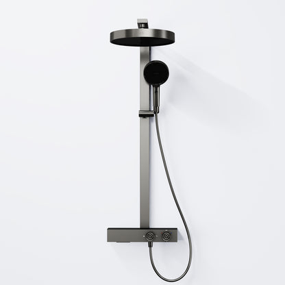 Steinberg Duschsystem mit Glasablage, Thermostat mit Drehknöpfen, Regenbrause und Stabhandbrause