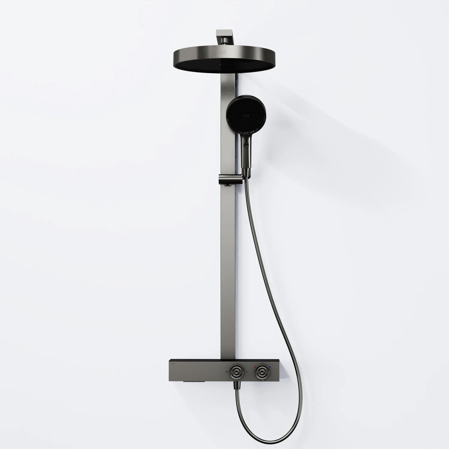 Steinberg Duschsystem mit Glasablage für 3 Verbraucher - Thermostat mit Drehknöpfen, Regenbrause, Handbrause & integriertem Schwall