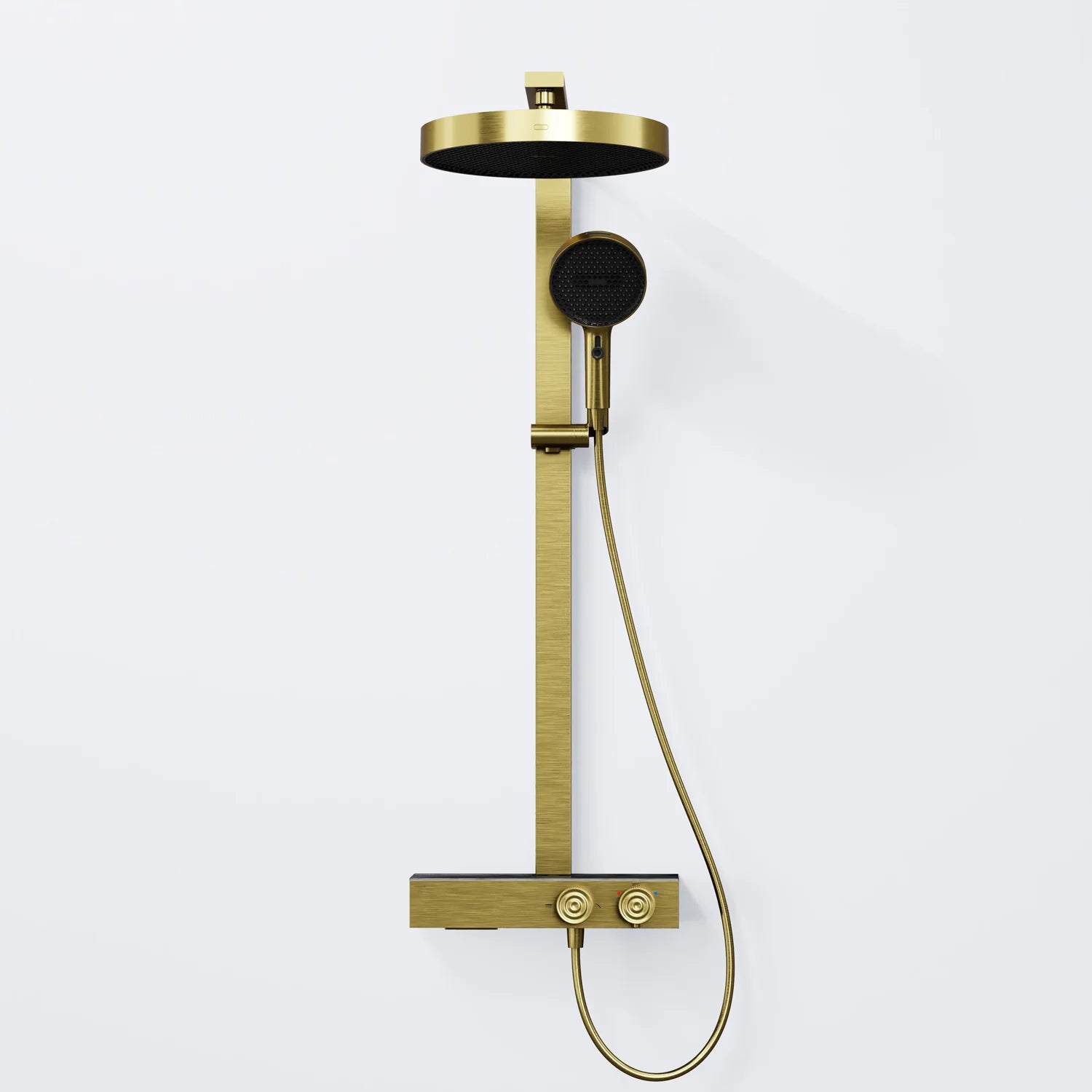 Steinberg Duschsystem mit Glasablage für 3 Verbraucher - Thermostat mit Drehknöpfen, Regenbrause, Handbrause & integriertem Schwall