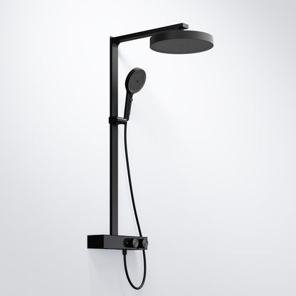Steinberg Duschsystem mit Glasablage, Thermostat mit Drehknöpfen, Regenbrause und Stabhandbrause