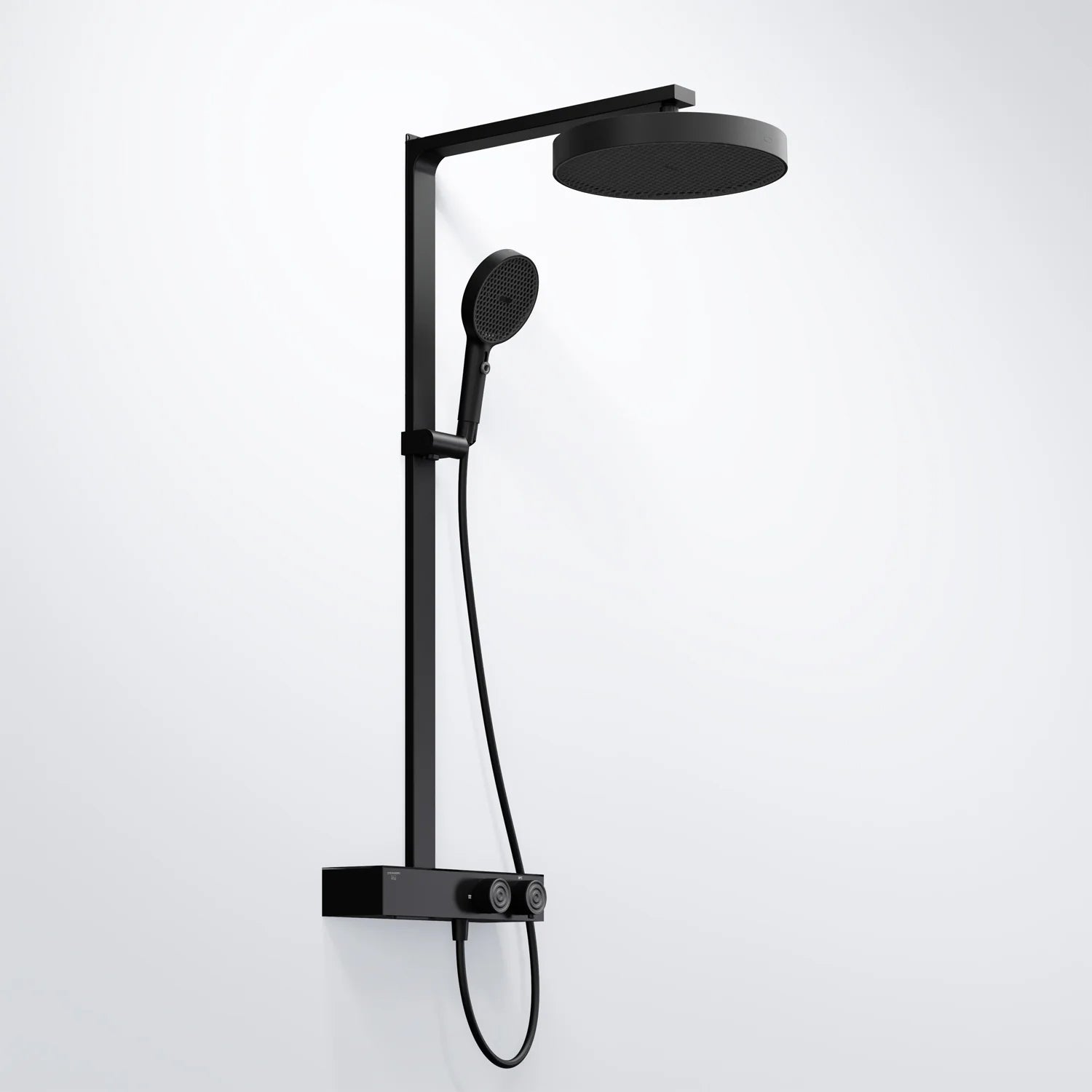Steinberg Duschsystem mit Glasablage für 3 Verbraucher - Thermostat mit Drehknöpfen, Regenbrause, Handbrause & integriertem Schwall