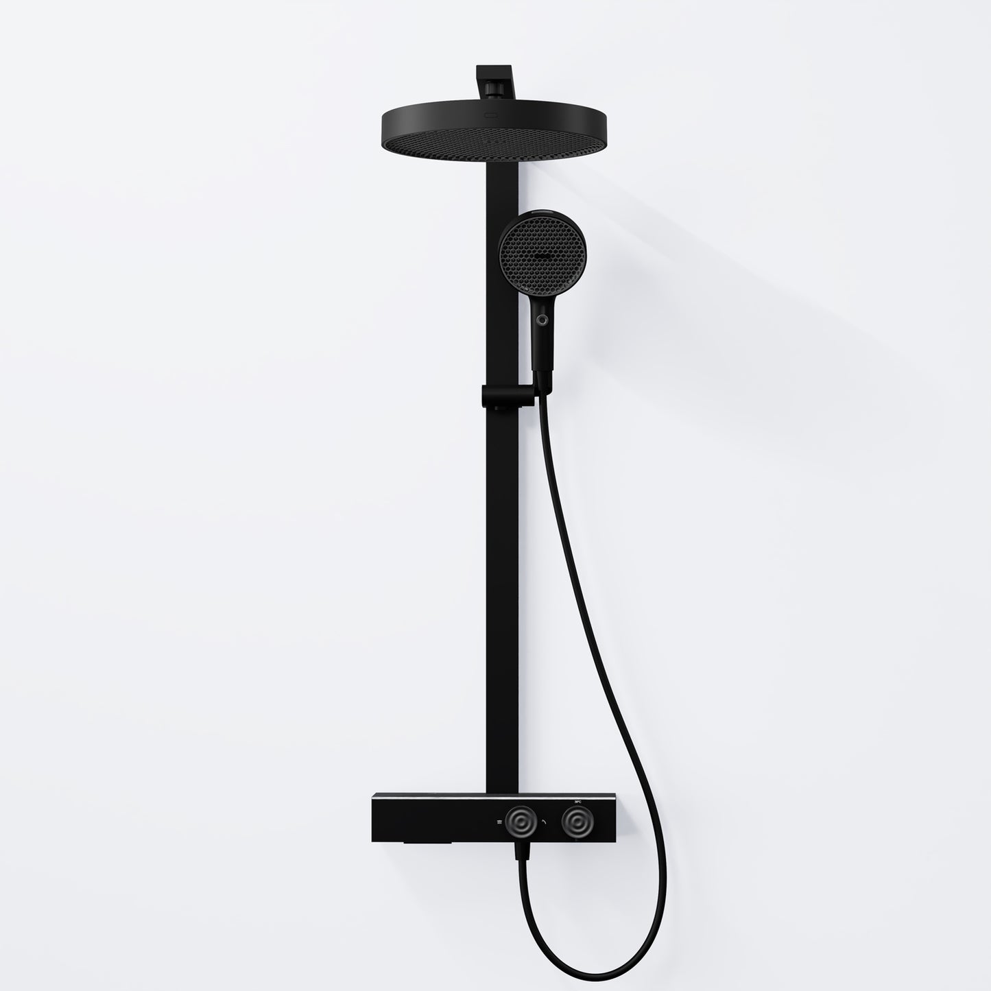 Steinberg Duschsystem mit Glasablage, Thermostat mit Drehknöpfen, Regenbrause und Stabhandbrause