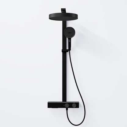 Steinberg Duschsystem mit Glasablage, Thermostat mit Drehknöpfen, Regenbrause und Stabhandbrause