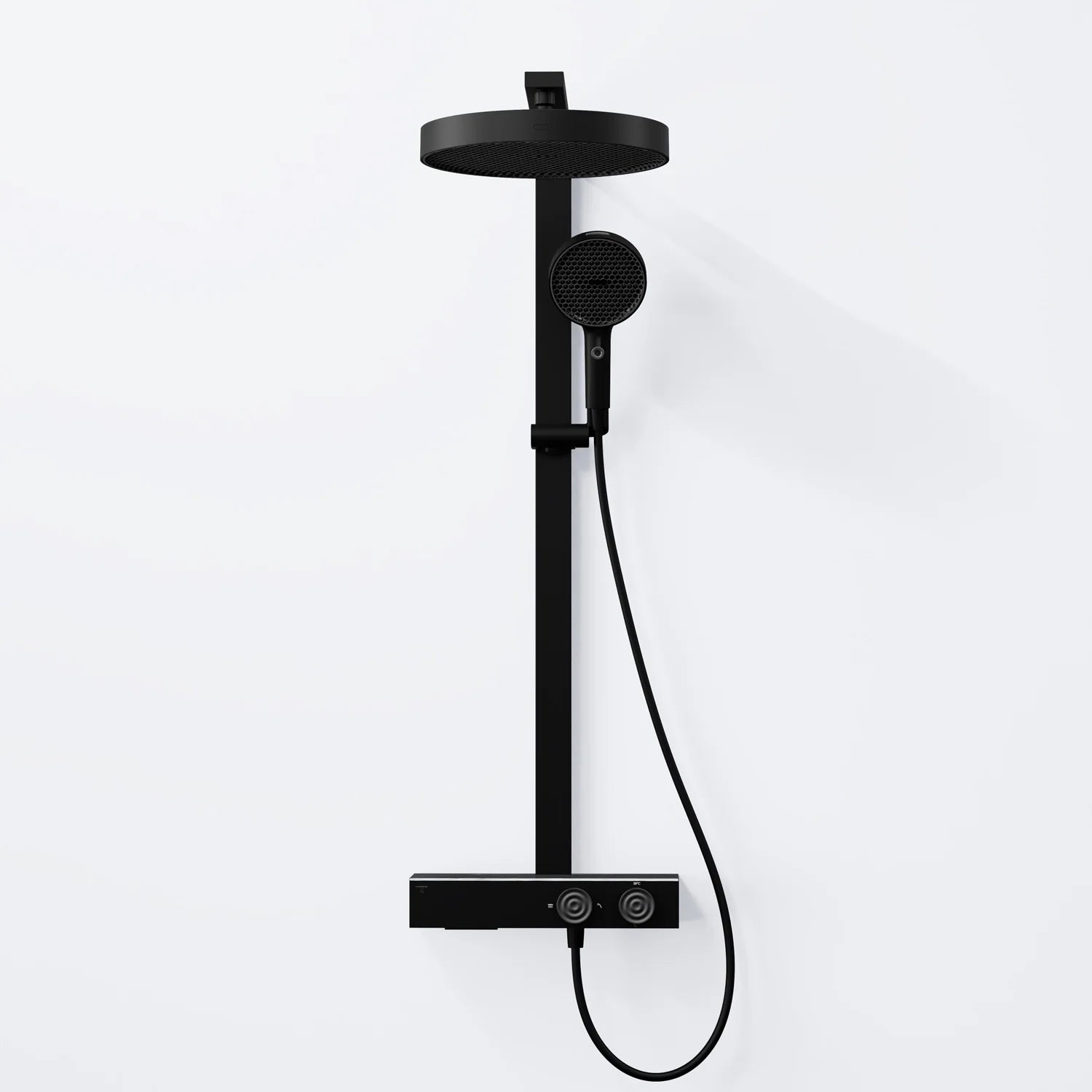 Steinberg Duschsystem mit Glasablage für 3 Verbraucher - Thermostat mit Drehknöpfen, Regenbrause, Handbrause & integriertem Schwall