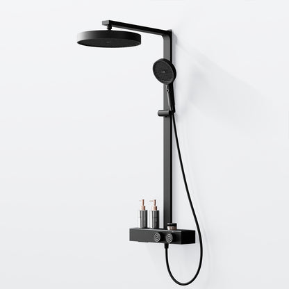 Steinberg Duschsystem mit Glasablage, Thermostat mit Drehknöpfen, Regenbrause und Stabhandbrause