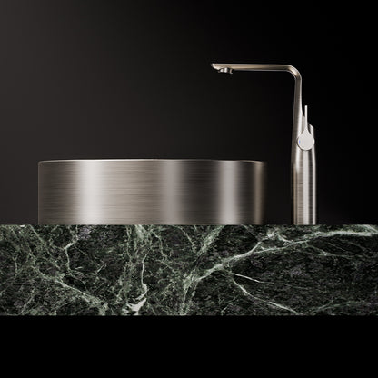 Steinberg Waschtisch Set mit Marmor Ablage mit Edelstahl Aufsatzbecken und Serie-290 Armatur