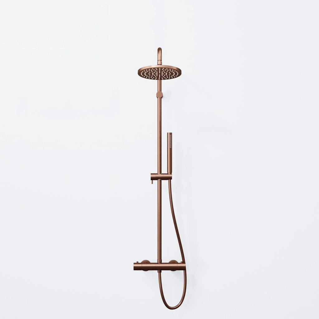 Steinberg shower set Matt gold, with thermostat, Rain Shower Round and rod hand shower