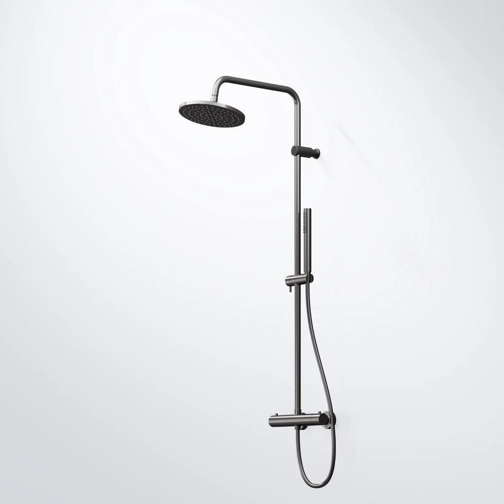 Steinberg shower set Matt gold, with thermostat, Rain Shower Round and rod hand shower