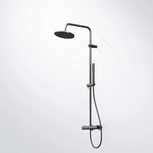 Steinberg shower set Matt gold, with thermostat, Rain Shower Round and rod hand shower