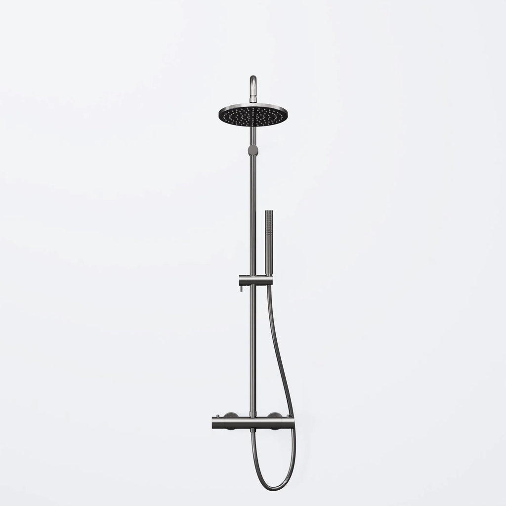 Steinberg shower set Matt gold, with thermostat, Rain Shower Round and rod hand shower
