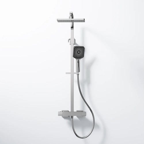 Steinberg Duschsystem Chrom, mit Thermostat, Regenbrause eckig und Stabhandbrause