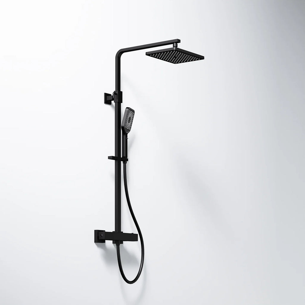 Steinberg shower set Matt gold, with thermostat, Rain Shower angular and rod hand shower