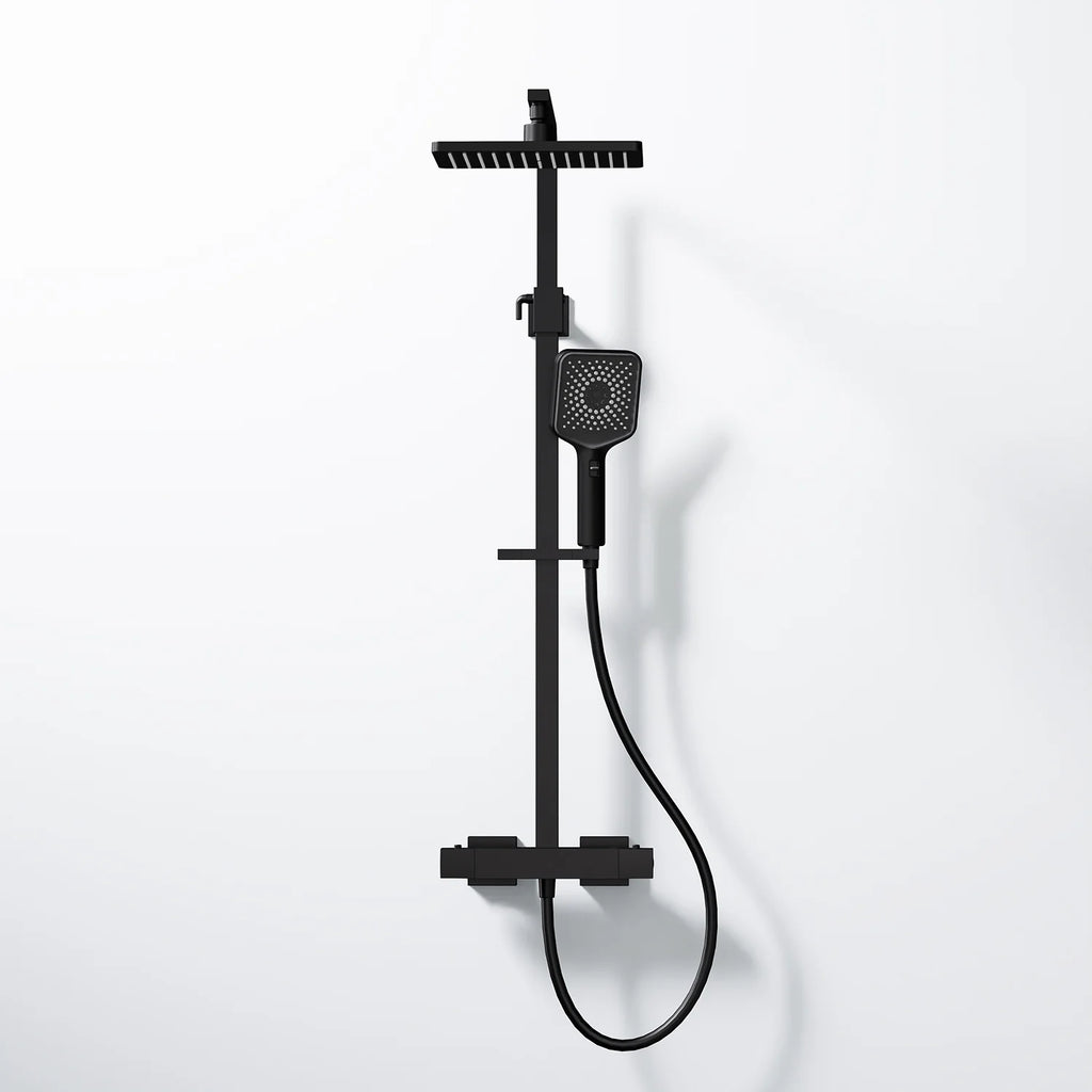 Steinberg shower set Matt gold, with thermostat, Rain Shower angular and rod hand shower