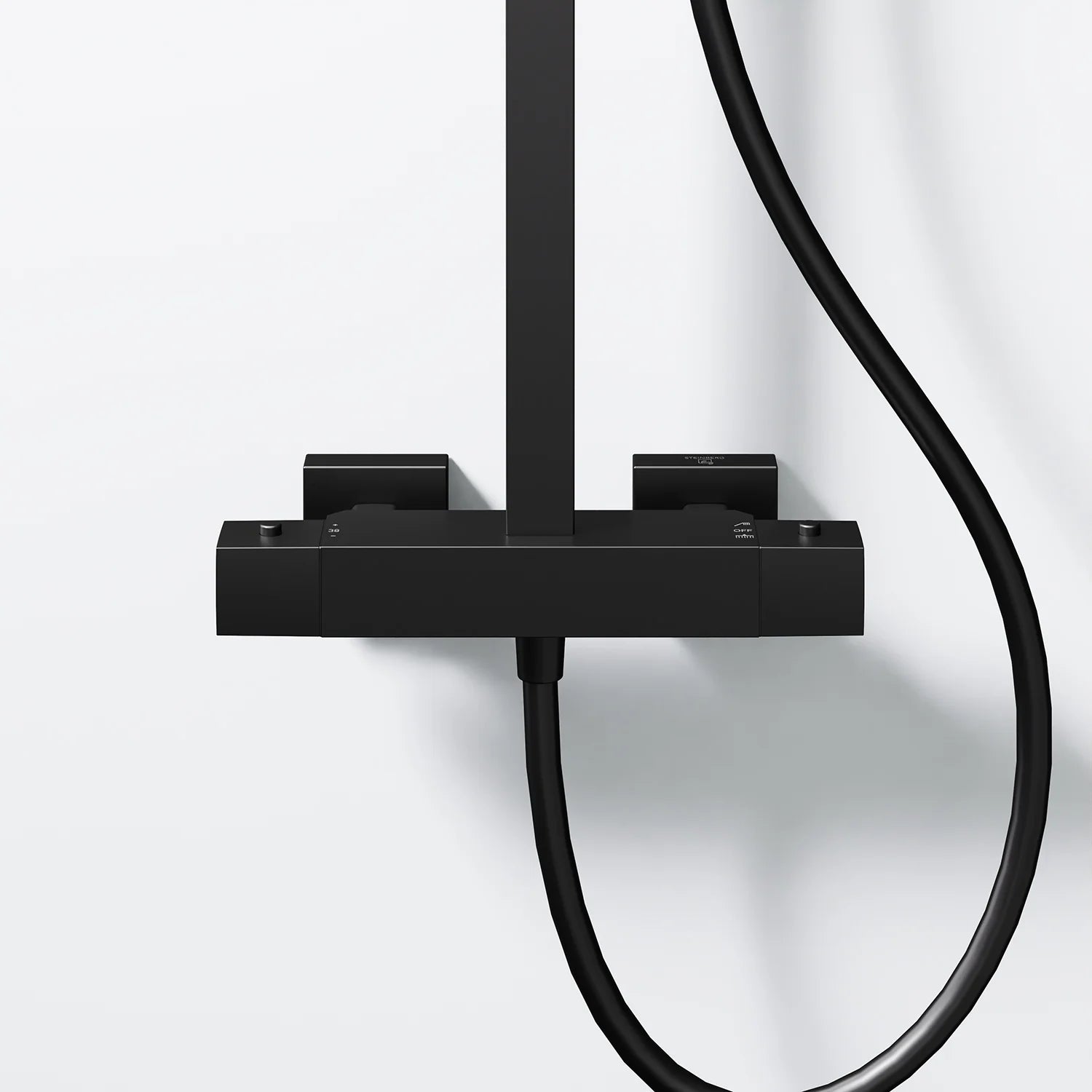 Steinberg shower set Matt gold, with thermostat, Rain Shower angular and rod hand shower