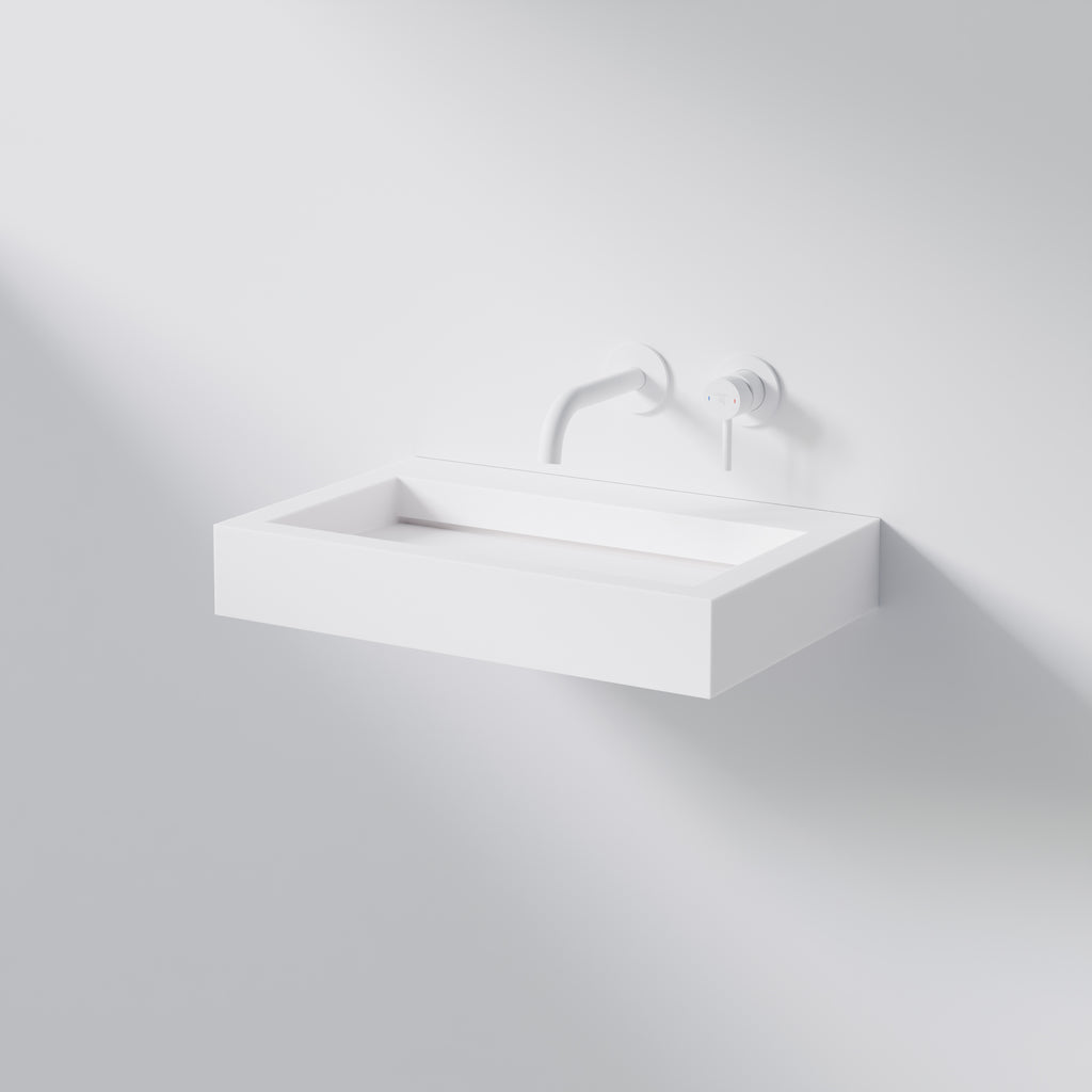 Steinberg Series 444 - wall washbasin Rectangular - from Solid Surface - White