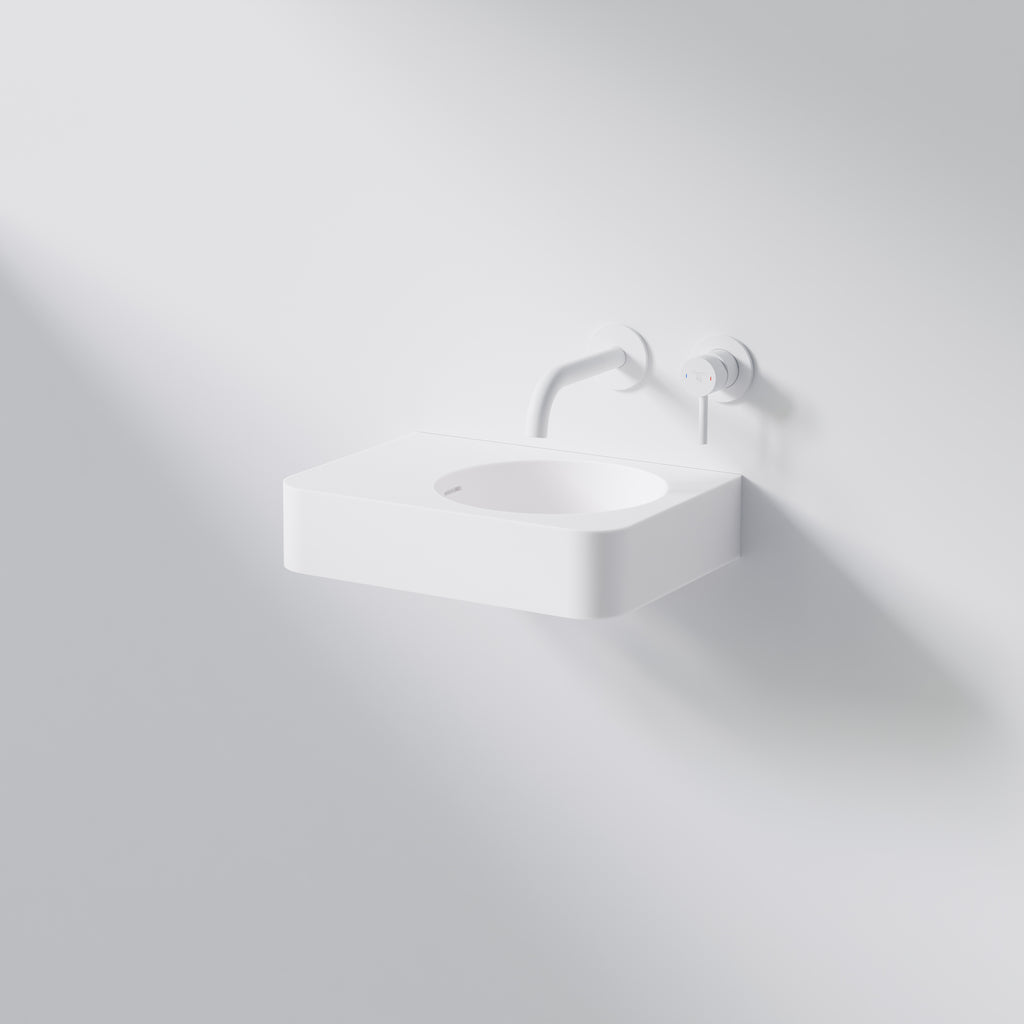 Steinberg Wand-Waschtisch - mit integriertem Handtuchhalter - aus Solid Surface - Serie 449