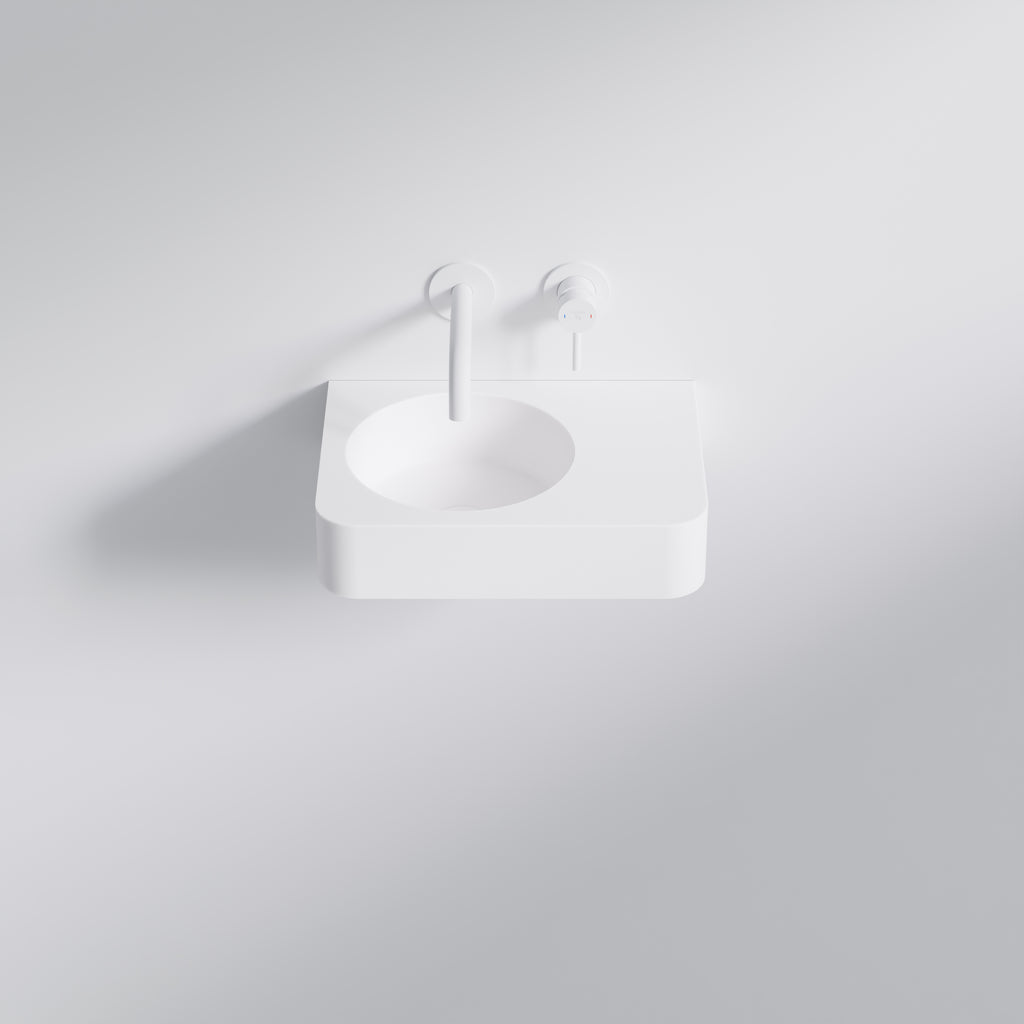 Steinberg Wand-Waschtisch - mit integriertem Handtuchhalter - aus Solid Surface - Serie 449