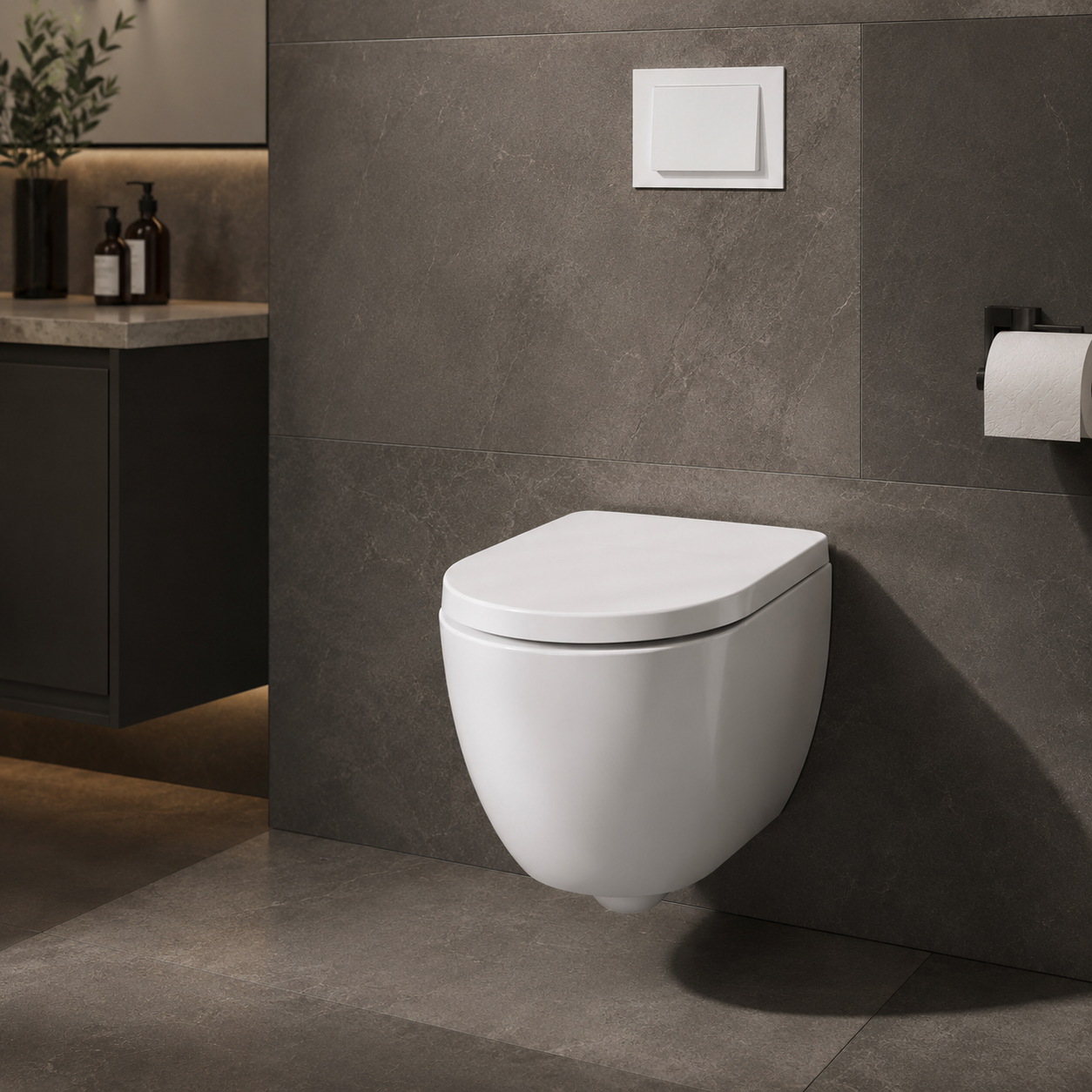Treos (ensemble) - toilettes raccourcies seulement 48 cm - avec siège - sans rebord - toilettes peu encombrantes