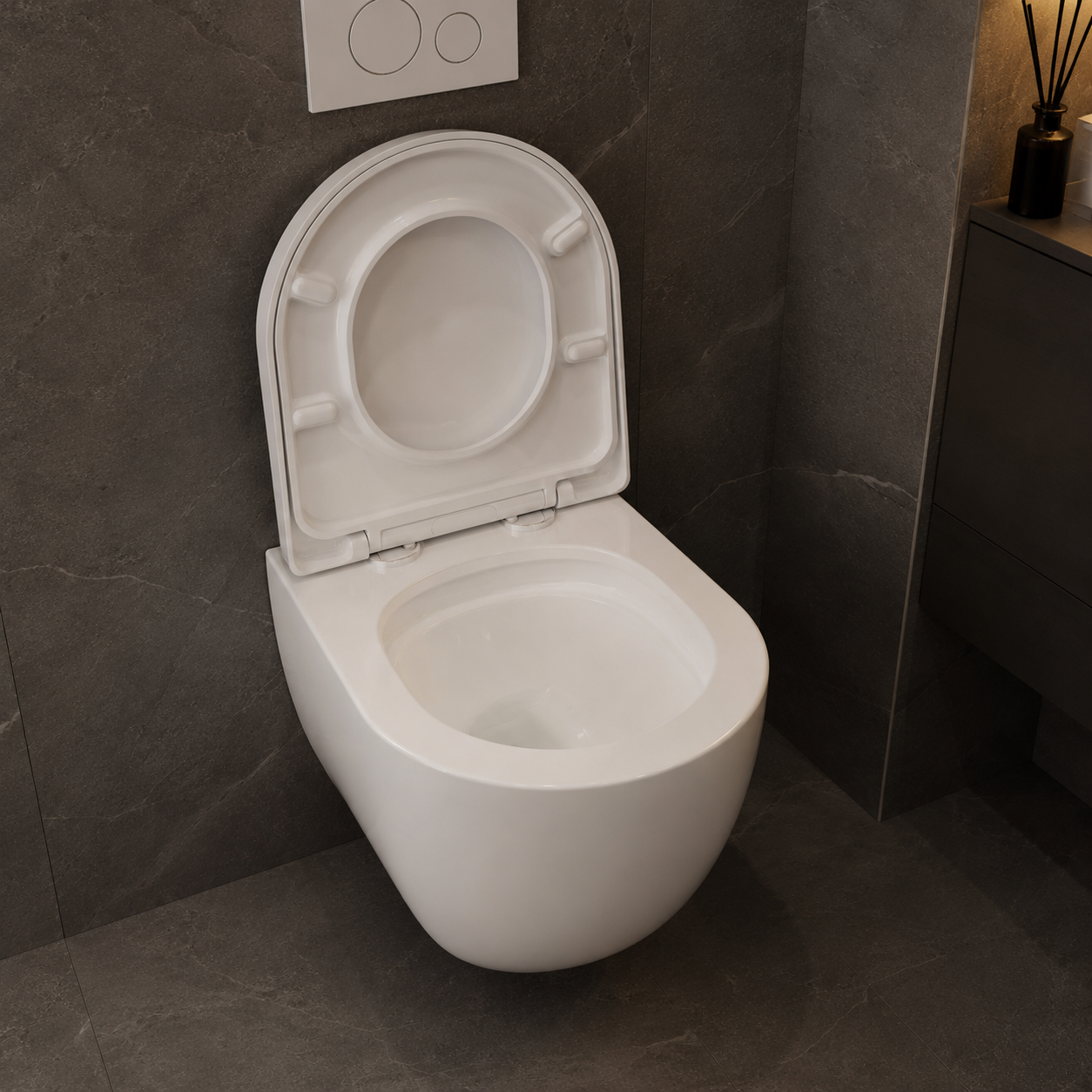Verkürztes Wand-WC 48 cm – Set inkl. WC-Sitz – spülrandlos weiß – Treos