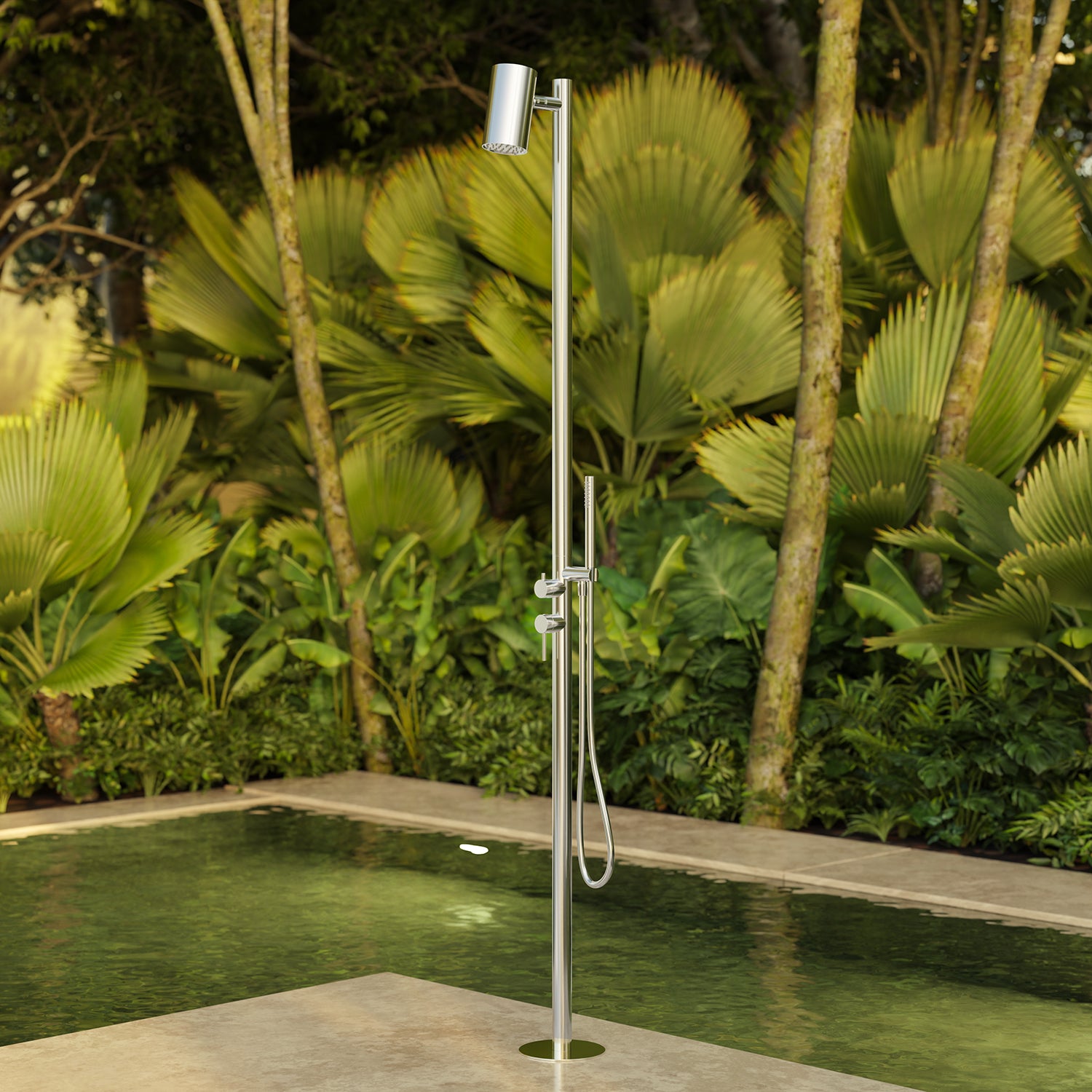 Steinberg Freestanding garden shower - outdoor shower - made of stainless steel - matt brushed