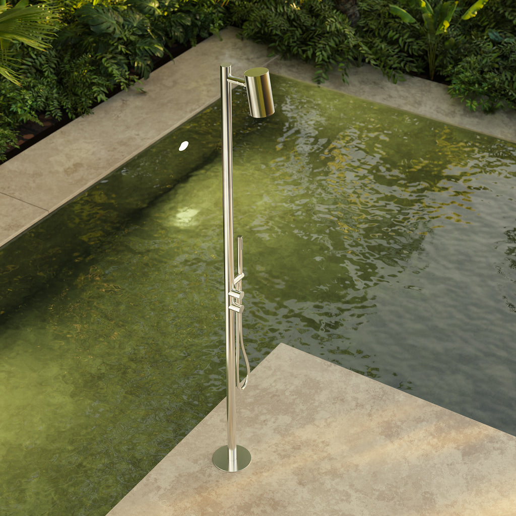 Steinberg Freestanding garden shower - outdoor shower - made of stainless steel - matt brushed