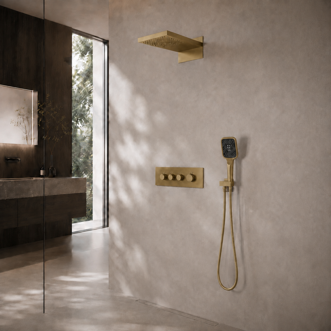 Bewater shower set, complete set with hand shower, Rain Shower including waterfall shower and concealed mixer