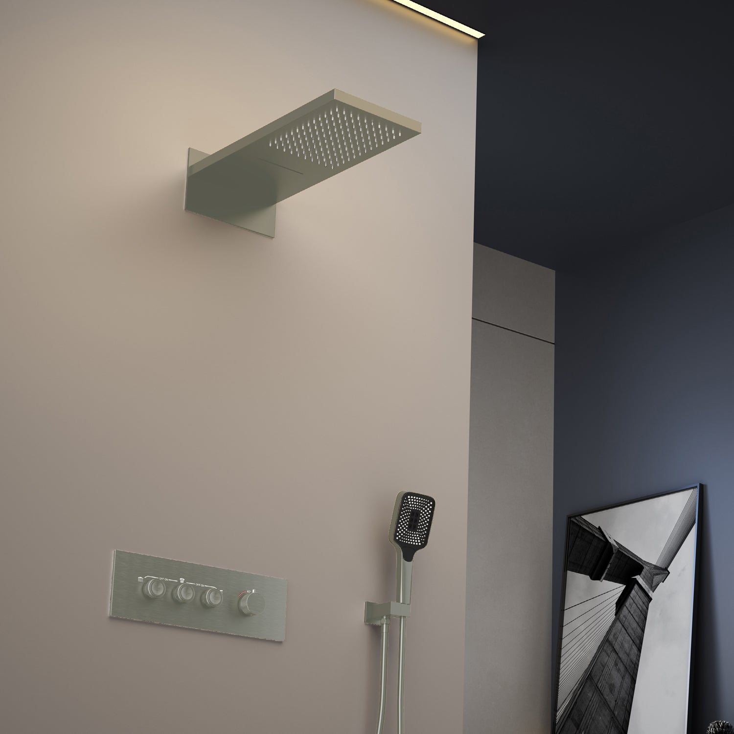 Bewater Duschset, Komplettset mit Handbrause, Regenbrause inkl. Schwallbrause und Unterputz-Mischer