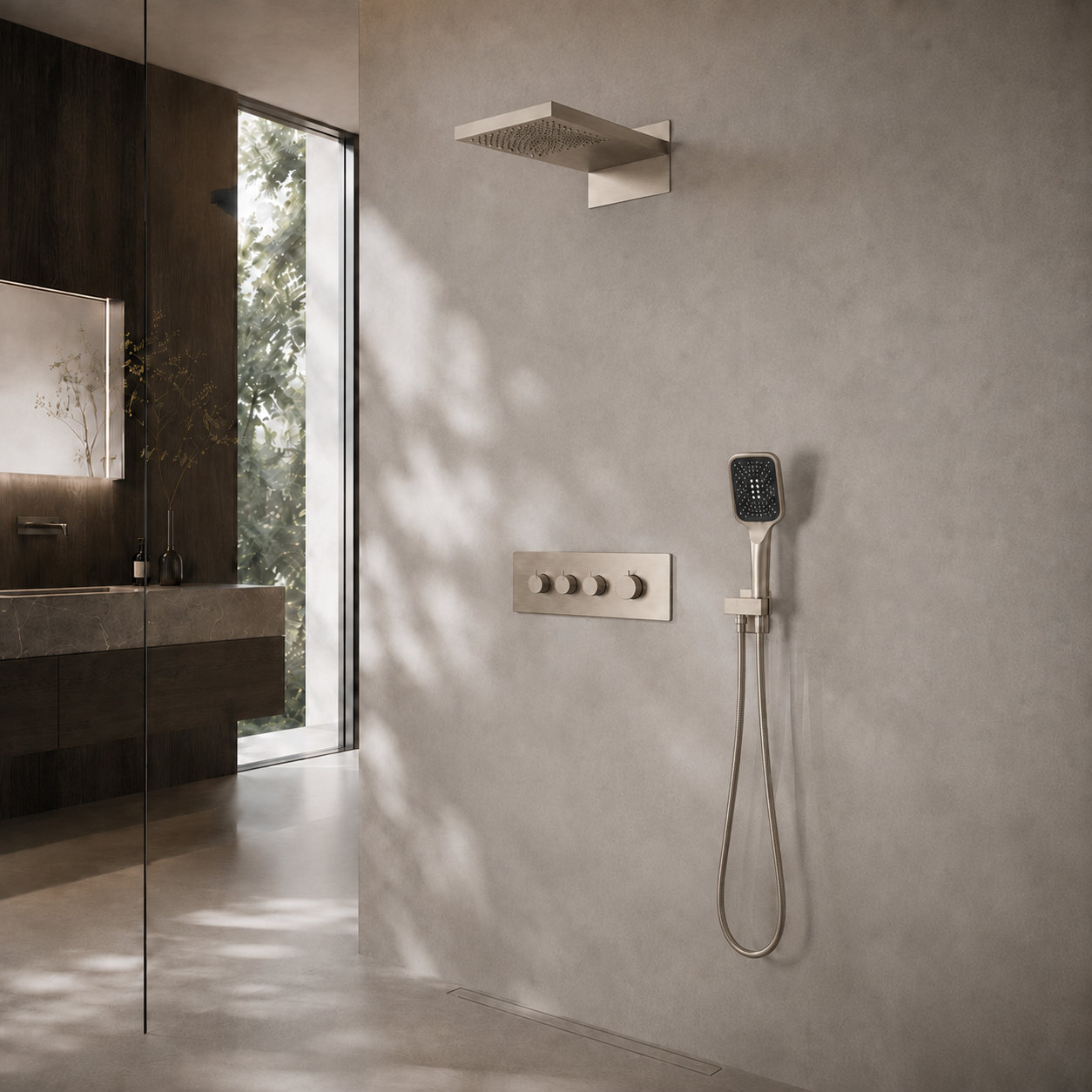 Bewater shower set, complete set with hand shower, Rain Shower including waterfall shower and concealed mixer