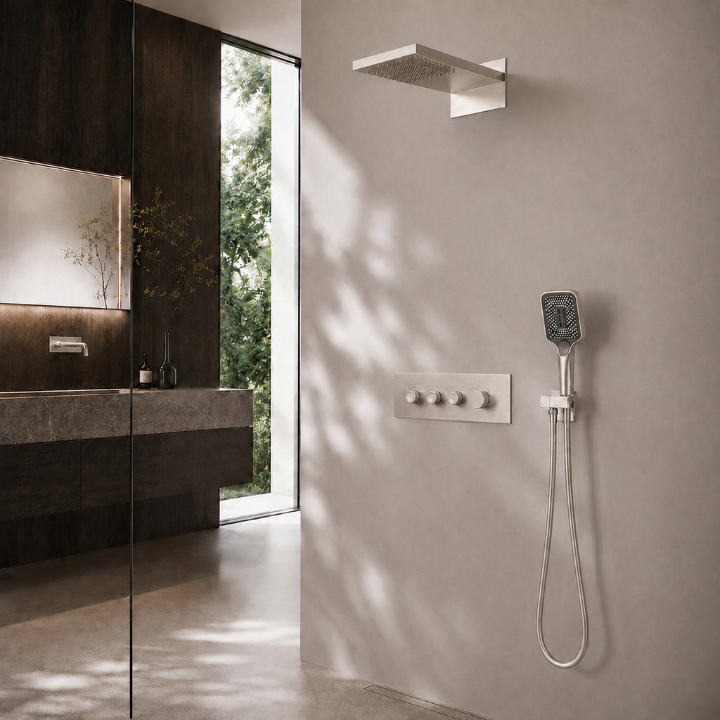 Ensemble de douche Bewater, ensemble complet avec douchette à main, Douche de tête comprenant douche cascade et mitigeur encastré