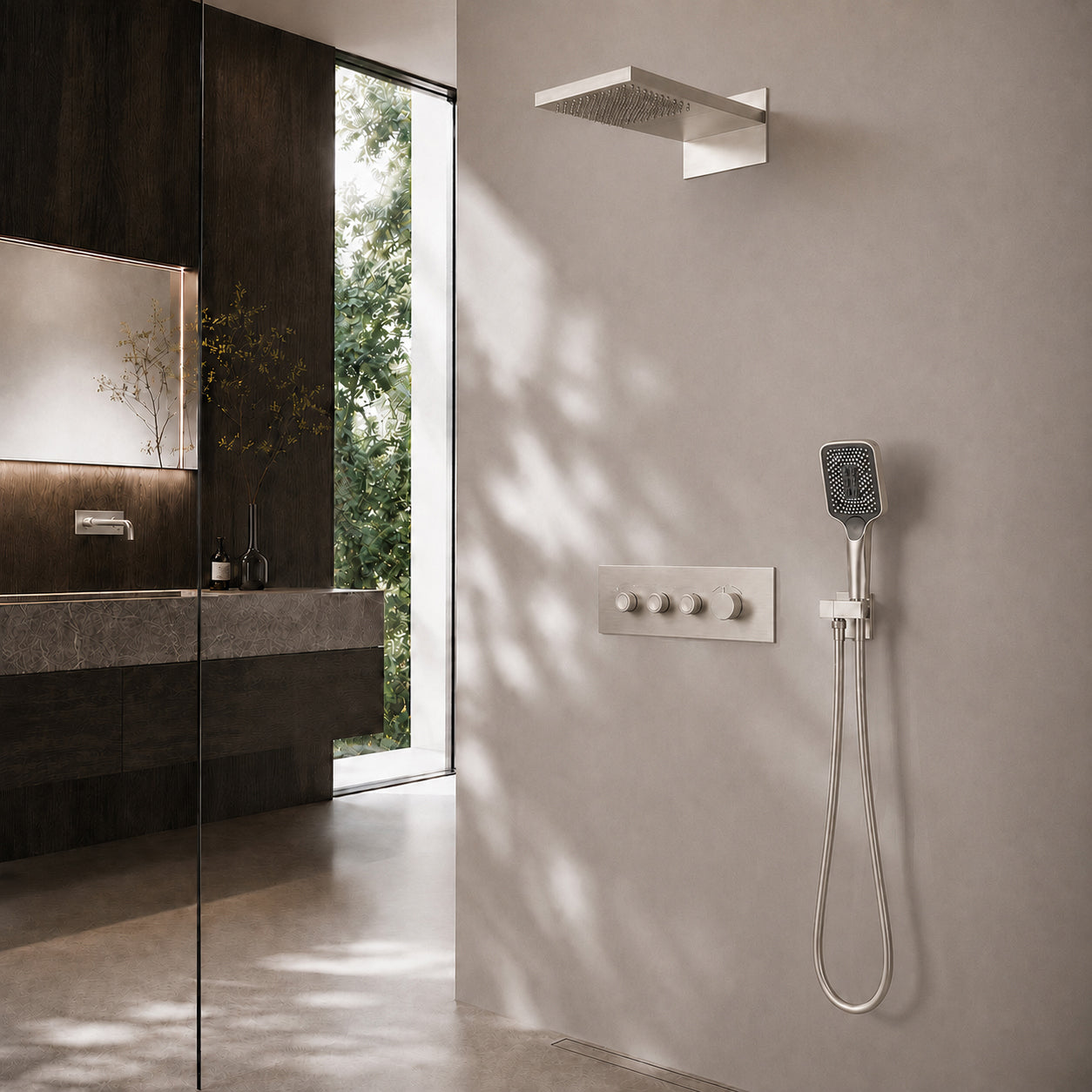 Bewater Duschset, Komplettset mit Handbrause, Regenbrause inkl. Schwallbrause und Unterputz-Mischer