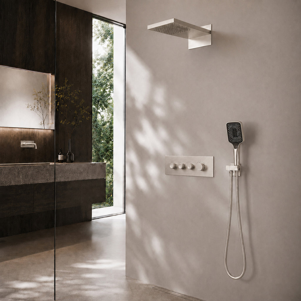 Bewater Duschset, Komplettset mit Handbrause, Regenbrause inkl. Schwallbrause und Unterputz-Mischer