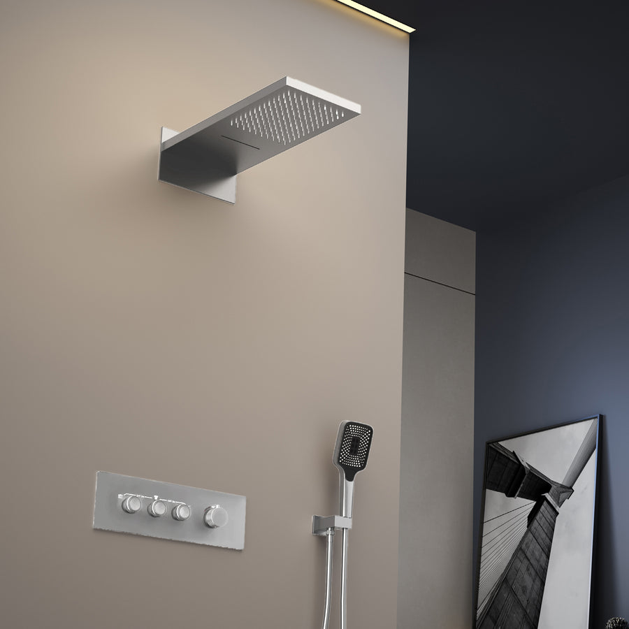 Bewater Duschset, Komplettset mit Handbrause, Regenbrause inkl. Schwallbrause und Unterputz-Mischer