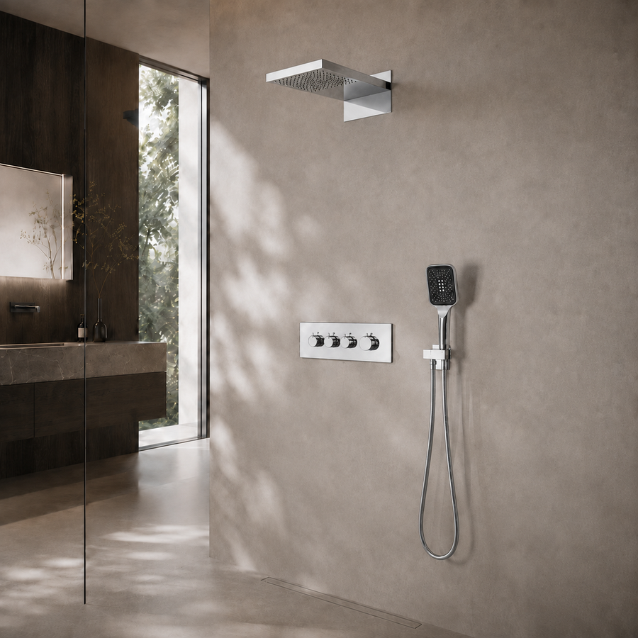 Bewater Duschset, Komplettset mit Handbrause, Regenbrause inkl. Schwallbrause und Unterputz-Mischer