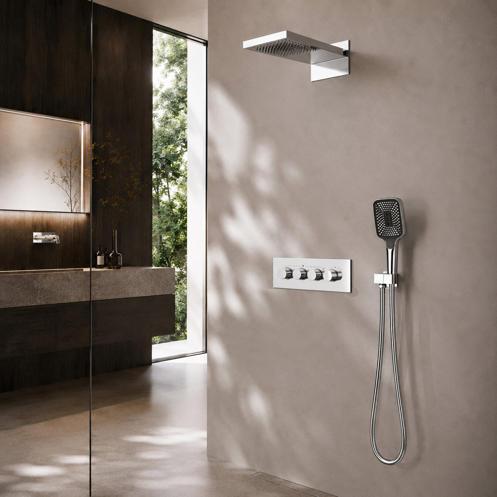 Bewater Duschset, Komplettset mit Handbrause, Regenbrause inkl. Schwallbrause und Unterputz-Mischer