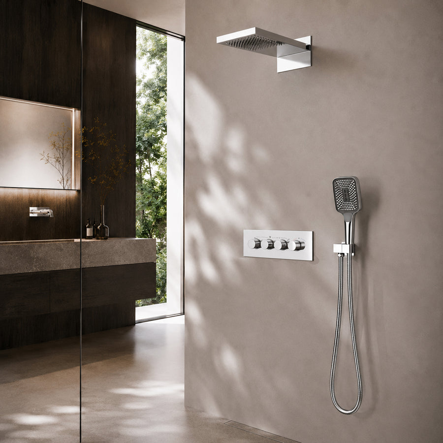 Bewater Duschset, Komplettset mit Handbrause, Regenbrause inkl. Schwallbrause und Unterputz-Mischer