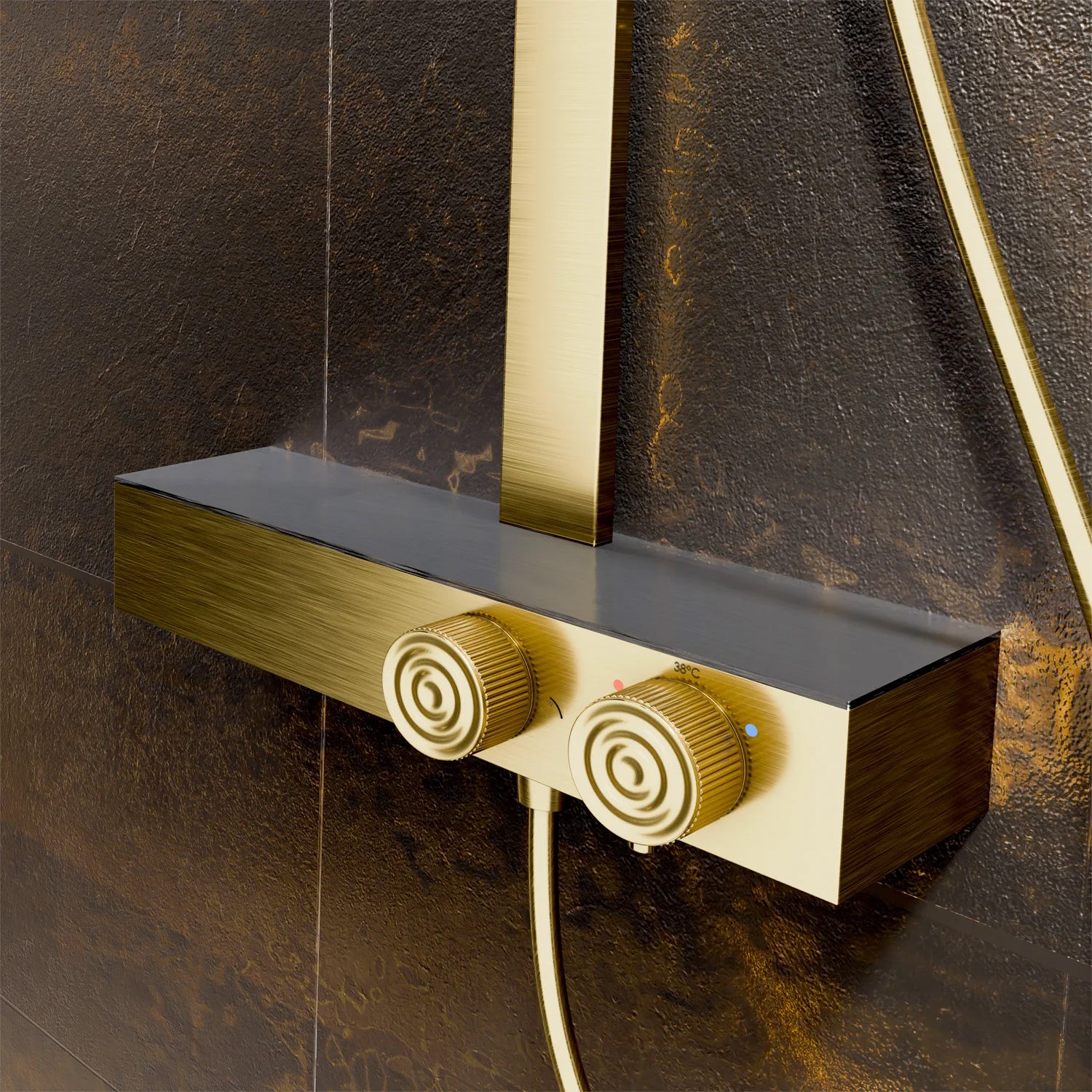 Steinberg Duschsystem mit Glasablage für 3 Verbraucher - Thermostat mit Drehknöpfen, Regenbrause, Handbrause & integriertem Schwall